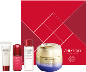 SHISEIDO VITAL PERFECTION סט קרם פנים + קצף ניקוי + מי ריכוך + סרום אולטימיון