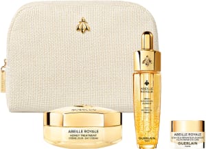 GUERLAIN ABEILLE ROYALE סט קרם לחות + סרום + קרם עיניים + תיק יוקרתי
