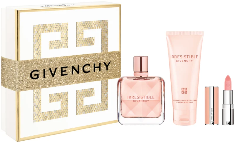 GIVENCHY IRRESISTIBLE סט א.ד.פ + תחליב גוף + שפתון לאשה