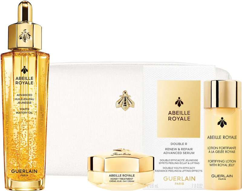 GUERLAIN ABEILLE ROYALE סט שמן לפנים + סרום + קרם פנים + מי הכנה