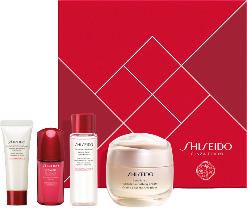 SHISEIDO BENEFIANCE סט קרם פנים + קצף ניקוי + מי ריכוך + סרום אולטימיון