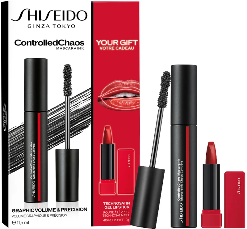 SHISEIDO CONTROLLEDCHAOS מסקרה שחורה + שפתון