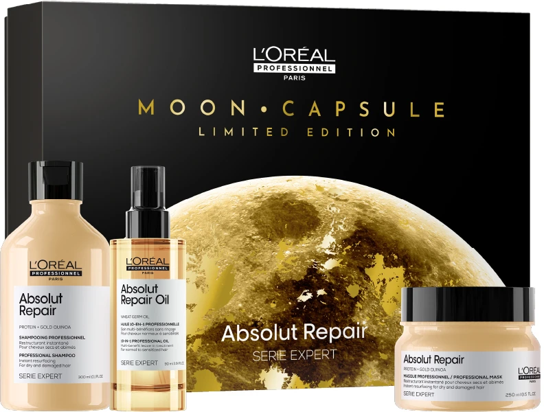 L'OREAL PROFESSIONNEL ABSOLUT REPAIR סט שמפו לשיער יבש עד יבש מאוד + מסכת מחדשת + שמן רב תכליתי