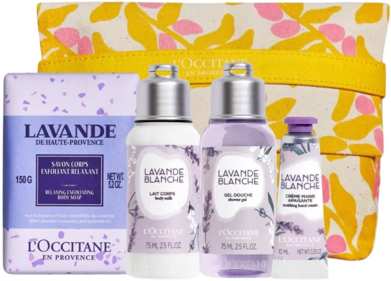 L'OCCITANE LAVENDER קיט ג'ל רחצה + חלב גוף + קרם ידיים + סבון מוצק