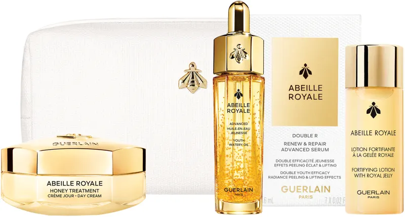 GUERLAIN ABEILLE ROYALE סט קרם לחות + מי הכנה + שמן פנים + סרום