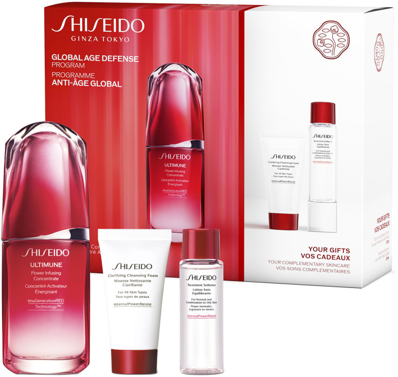 SHISEIDO ULTIMUNE סט סרום לחיזוק העור + קצף ניקוי + מי ריכוך