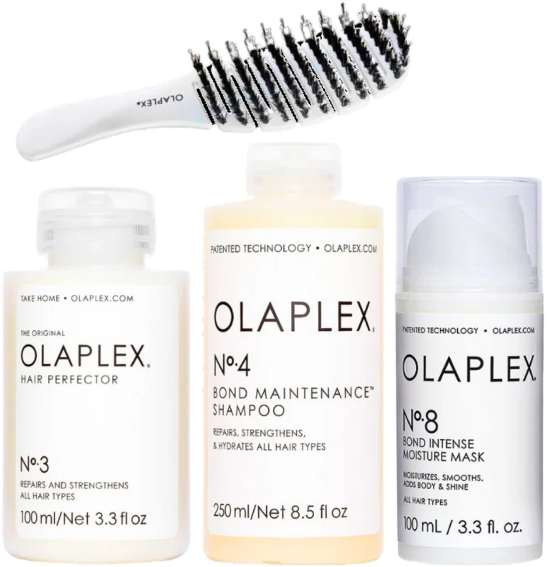 OLAPLEX סט שמפו טיפול מספר 4 + מסכת לחות אינטנסיבית מספר 8 + הייר פרפקטור מספר 3 + מברשת שיער