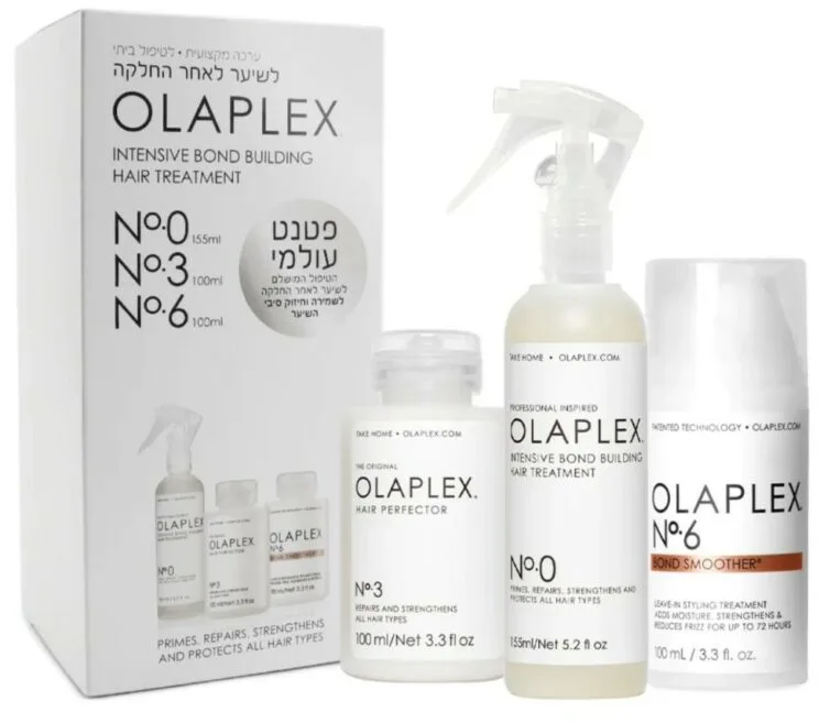 OLAPLEX סט קרם משקם לעיצוב השיער מספר 6 + טיפול אינטנסבי לשיקום סיב השיער מספר 0 + הייר פרפקטור מספר 3 + מברשת שיער