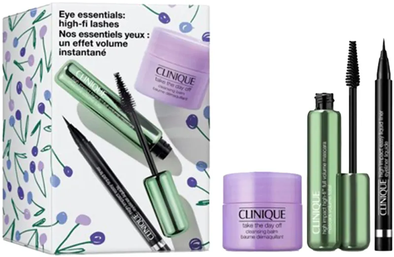 CLINIQUE HIGH FI סט מסקרה מעבה מאריכה + טוש איילנר + מסיר איפור פנים ועיניים