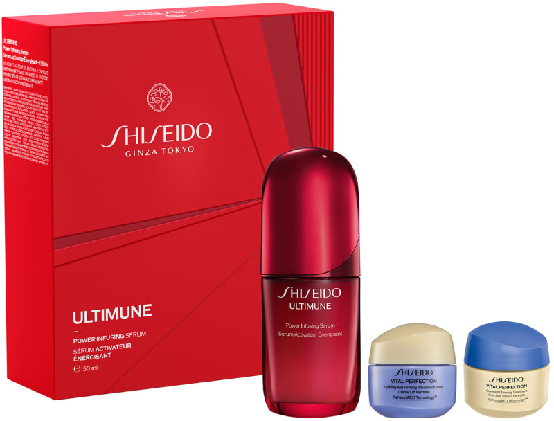 SHISEIDO ULTIMUNE סט סרום לחיזוק העור + קרם לחות + קרם לילה
