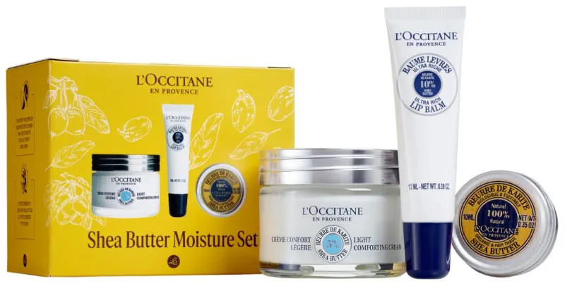 L'OCCITANE SHEA BUTTER סט קרם פנים + חמאת שיאה אורגנית + שפתון לשפתיים יבשות