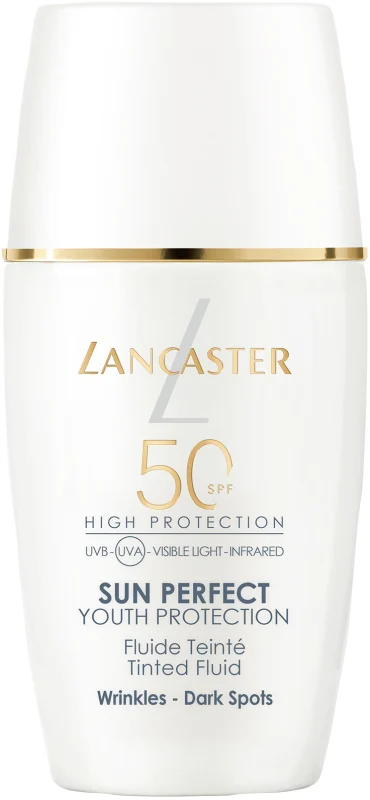 LANCASTER SUN PERFECT יוט' פרוטקשן תחליב עם גוון כנגד לטשטוש  קמטים וכהויות SPF50 הגנה גבוהה