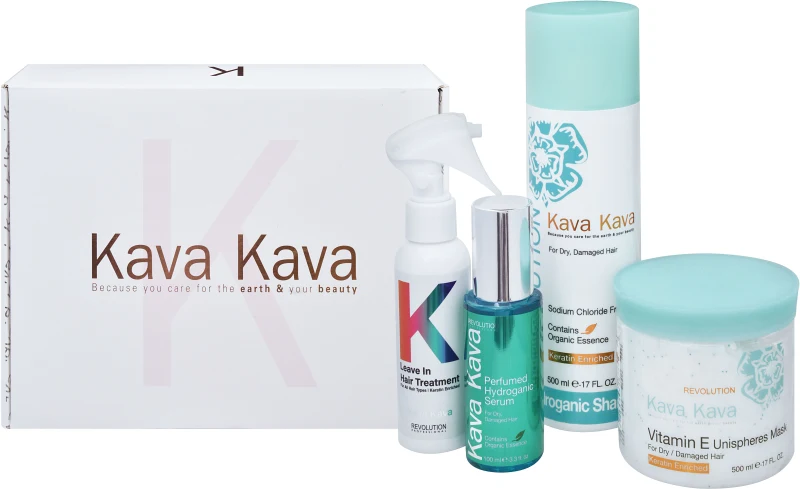 KAVA KAVA VITAMINE E סט מסכה ויטמין E + שמפו הידרוגני + סרום הידרוגני + טיפול משקם לשיער