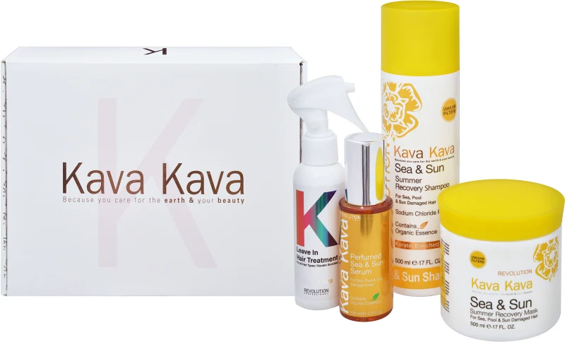 KAVA KAVA SEA & SUN סט מסכה סי&סאן + שמפו הידרוגני + סרום הידרוגני + טיפול משקם לשיער