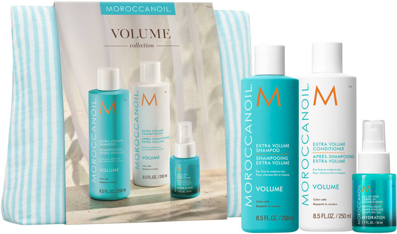 MOROCCANOIL VOLUME סט לטיפוח השיער מסדרת הנפח : שמפו + מרכך + מרכך ללא שטיפה