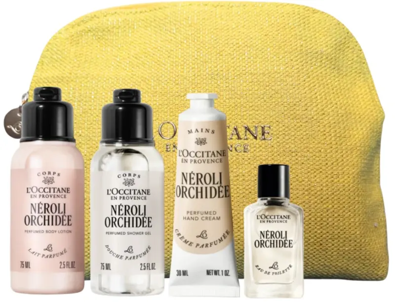 L'OCCITANE NEROLI קיט נרולי וסחלב + חלב גוף + ג'ל רחצה + קרם ידיים + א.ד.ט